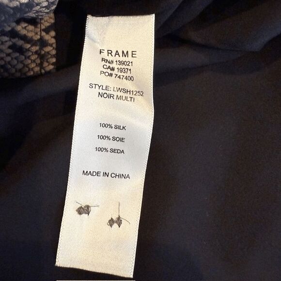 NEW! FRAME Silk Colorblock Blouse Noir Multi Python Print Button Up Size Small - Picture 8 of 12